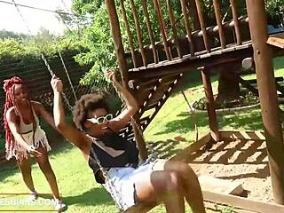 Big Tits Ebony Babes Scissor and Squirt on Bed