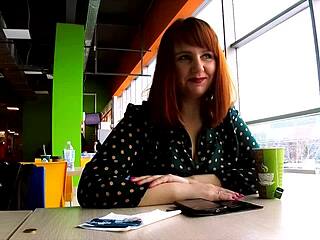 Check this BBW milf flashing big natural boobs in the mall while riding