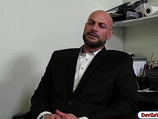 busty babe fucks manager for the job at office