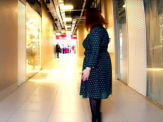 Check this BBW milf flashing big natural boobs in the mall while riding