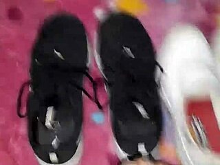 a subtle cumshot on tennis shoes.