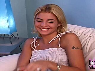 Blonde Marcelis with Blue Eyes Stuns in Nude Sofa Interview