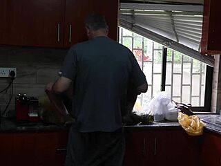 fucking outside in doggystyle, then moving to kitchen for tight pussy action