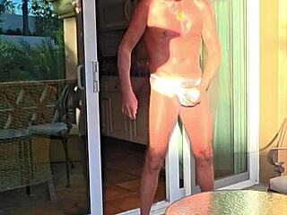 Pervy Thong Stretch on Balcony