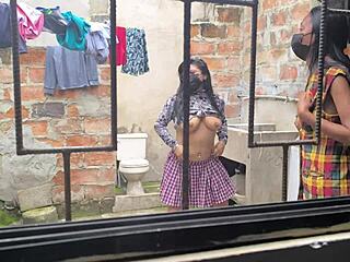 Hot Latina housewives turn slutty in homemade porn after laundry