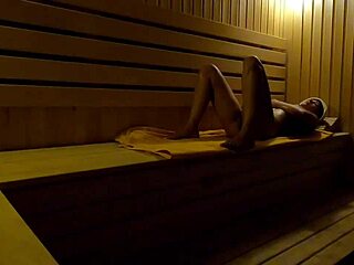 Big tits teen masturbates in sauna hidden cam