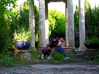 Nancy Love enjoys watching Damaris ride hard in this outdoor threesome