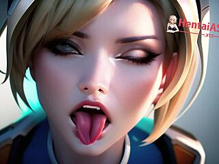 Blonde slut in hentai cosplay reaches orgasm with erotic ASMR audio