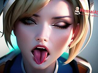 Blonde slut in hentai cosplay reaches orgasm with erotic ASMR audio