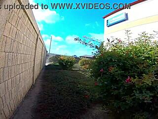 Nude posing and cock teasing at public beach, cumming in the plaza