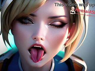 Blonde slut in hentai cosplay reaches orgasm with erotic ASMR audio