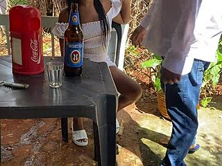 Sixty-year-old man fucks latina girl in public bar