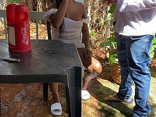 Sixty-year-old man fucks latina girl in public bar