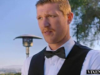 Cock hungry socialite dee cheats with server at house party, deepthroat and facial