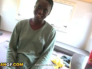 Horny ebony girlfriend begs for white cock in pov safari deepthroat