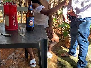 Sixty-year-old man fucks latina girl in public bar