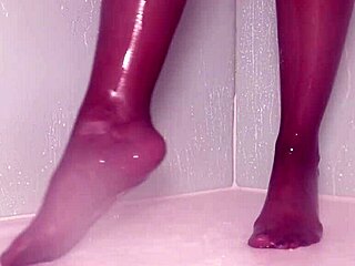 Teasing nylon feet in the wet shower 😘