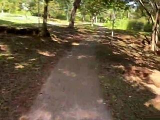 Couple fucks with big cock in park!