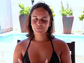 Interview with Maya Pimentinha turns into hardcore fucking in doggystyle, bent over, ass riding, and assfucking.