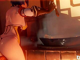 Xiangling's first anal penetration on kitchen floor by big ass