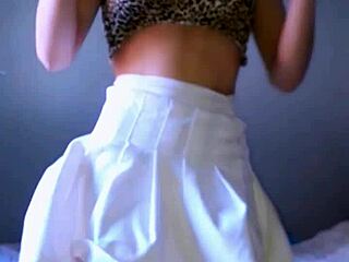 Bonneyuwu In Leopard Top White Skirt Masturbates Pretty Pussy