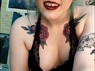 Stunning Tattooed Mistress Edges Friend's Cock to Cumshot