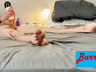 He switches masturbating big cock and using vibrating blowjob toy