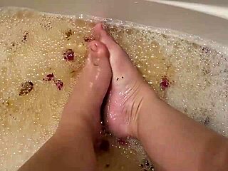 Washing feet with rose petals after hard work