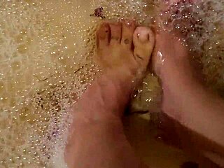 Washing feet with rose petals after hard work