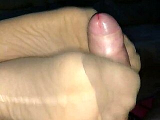 filling nylonsocks with cum after stocking footjob