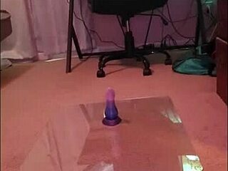 Chubby femboy eagerly explores bad dragon dildos, stretching for the first time