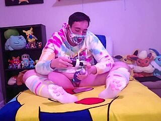 Chubby femboy eagerly explores bad dragon dildos, stretching for the first time