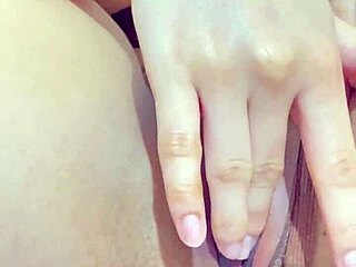 stepdaughter masturbates in shorts, reaching orgasm with monster toy