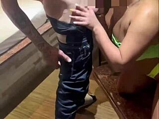 Young wife with big ass gets fucked by skinny guy at home.