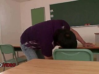 Sultry Japanese Kyoka Mizusawa seduces with a hallway blowjob. School never felt so wild!