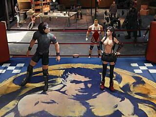 Tifa performs pull-ups topless in the game FFVIIR.