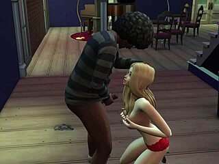 熱い若い18+がSims 4でバーでチンポを吸う、ワイルドな夜