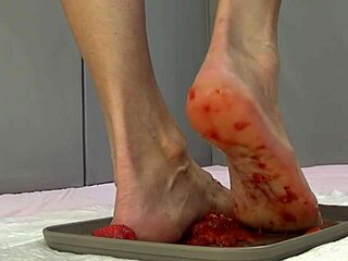 Peeing In Strawberries And Trampling With Beautiful Feet