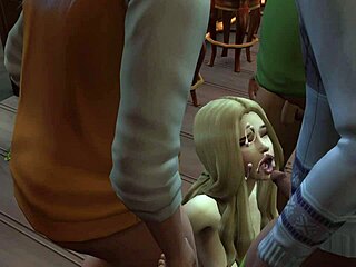 hot teen 18+ in sims 4 sucking cocks at bar, wild night