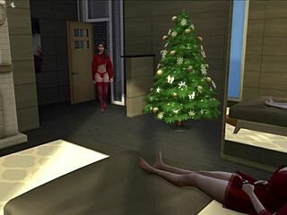 Christmas morning starts with shemale lesbian fucking session, what a way to wake up!