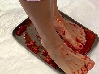 Peeing In Strawberries And Trampling With Beautiful Feet