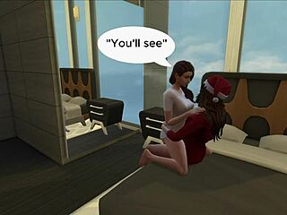 Christmas morning starts with shemale lesbian fucking session, what a way to wake up!