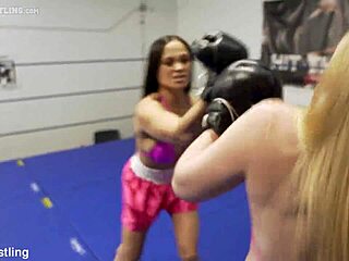 Pornstar women box fiercely; loser gets dildo fucked