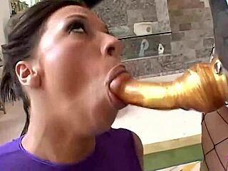 a sexy asian brunette shares strapons and sex toys during hot lesbian sex