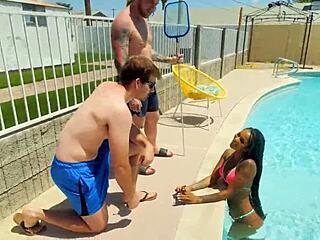 curvy ebony babe cali sweets rides interracial cock in double vaginal penetration