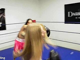 Pornstar women box fiercely; loser gets dildo fucked