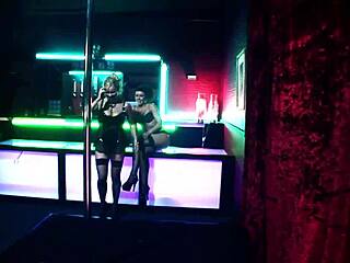 two horny sluts watch striptease and say, let's fuck the stripper with strapon