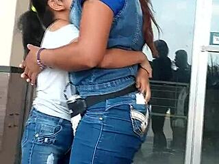 Two attractive women spied on at the fruit market center.