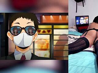 reacting to hentai blowjobs with cum on big tits, my stepbrother shows my fat ass