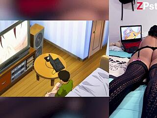 reacting to hentai blowjobs with cum on big tits, my stepbrother shows my fat ass